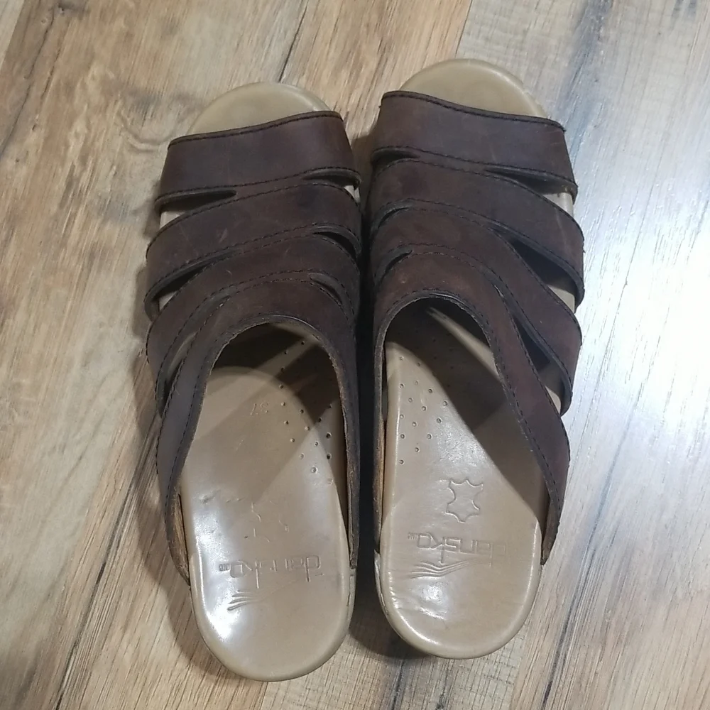DANSKO Brown Leather Slip-On Wedge Sandal Size 37